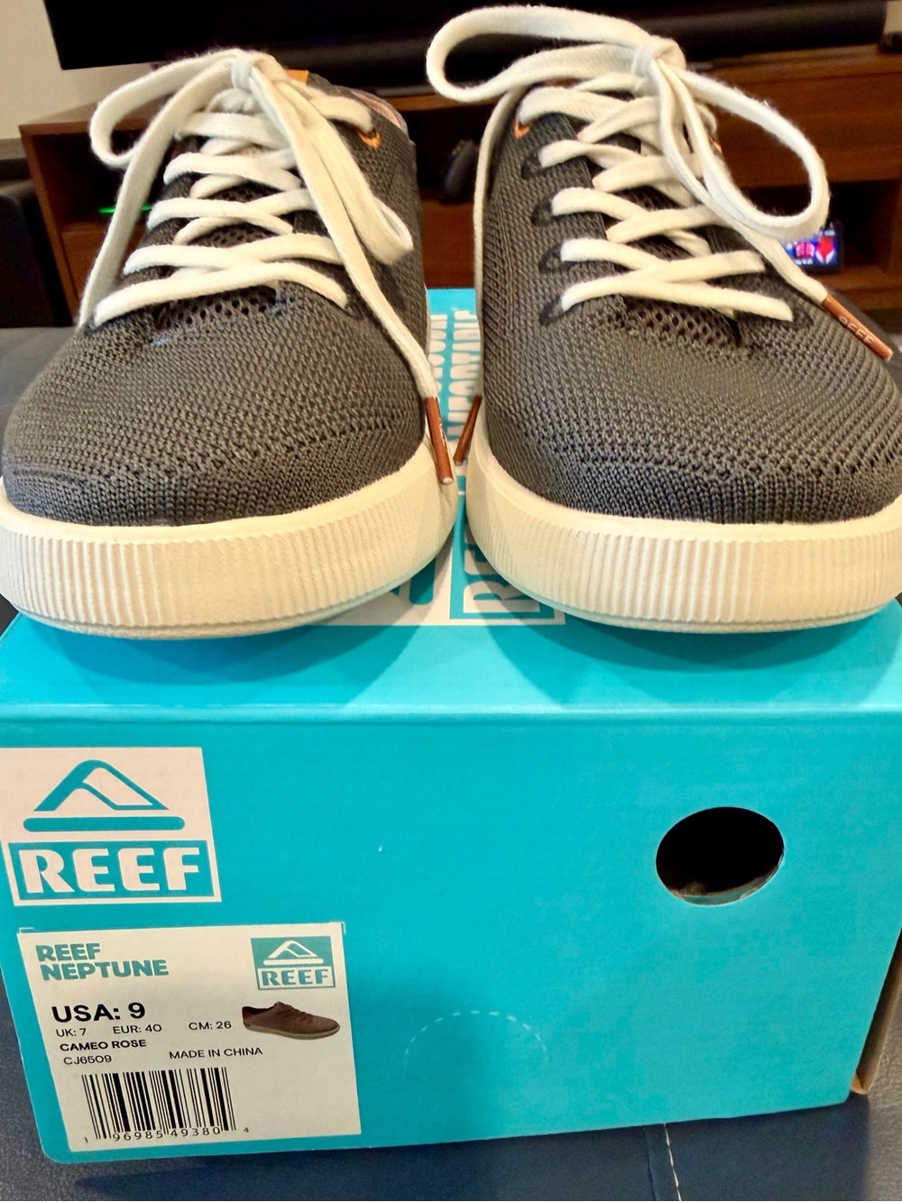 Reef Knit Low-Top Sneakers in Charcoal with White Laces and Tan Accents - Picture 2 of 7